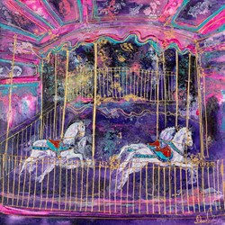 Four Horse Ride by Katharine Dove - Original Painting on Box Canvas sized 24x24 inches. Available from Whitewall Galleries